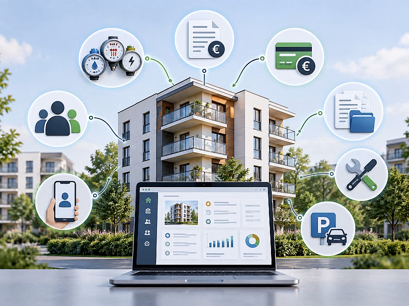 Parvaldisana.lv is a digital platform for property management that works together with the Property Manager's Portal to streamline building administration, utility tracking, document management, and communication between property managers and apartment owners.